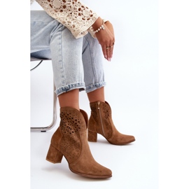 Zazoo 3166 Women's Openwork High Heel Boots, Suede Camel brown 1