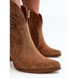 Zazoo 3166 Women's Openwork High Heel Boots, Suede Camel brown 2