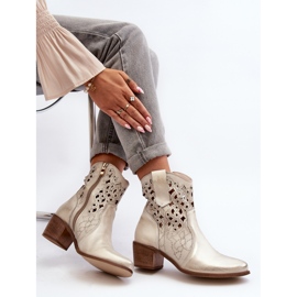 Zazoo 3394 Women's Openwork High Heel Boots, Gold golden 1