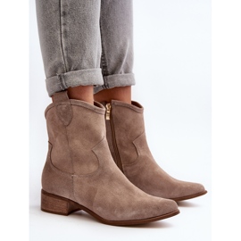 Zazoo 3329 Cappucino Suede Cowboy Boots with Low Heels beige 1