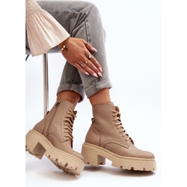 Zazoo 3413 Women's Leather Worker Ankle Boots With Massive High Heels, Beige 1 Zazoo 3413 Women's Leather Worker Ankle Boots With Massive High Heels, Beige 1