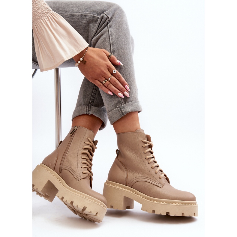 Zazoo 3413 Women's Leather Worker Ankle Boots With Massive High Heels, Beige 1 Zazoo 3413 Women's Leather Worker Ankle Boots With Massive High Heels, Beige 1