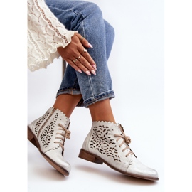 Zazoo 2871 Women's Openwork Lace-up Ankle Boots, Silver 2