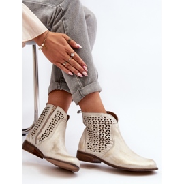 Zazoo 2791 Leather Openwork Ankle Boots, Gold white 1