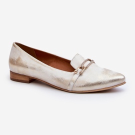 Zazoo 2885 Leather Ballet Flats With Gold and White Decoration golden 1