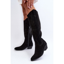 Zazoo 2909 Suede Openwork Boots On Low Heels, Black 2 Zazoo 2909 Suede Openwork Boots On Low Heels, Black 2