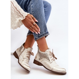 Zazoo 2878 Women's Low Openwork Leather Ankle Boots, Silver 1