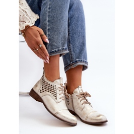 Zazoo 2878 Women's Low Openwork Leather Ankle Boots, Silver 2