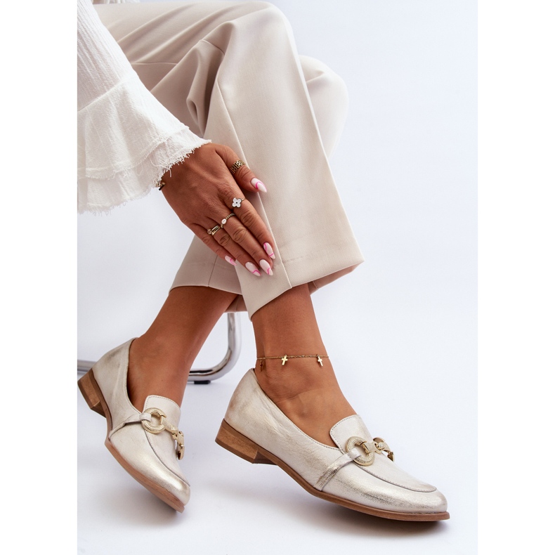 Zazoo 2880 Women's Leather Moccasins With Gold Decoration golden 1 Zazoo 2880 Women's Leather Moccasins With Gold Decoration golden 1