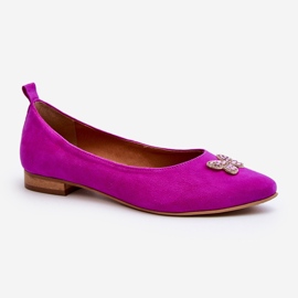 Zazoo 2887 Suede Ballet Flats With Decorative Butterfly Fuchsia pink 1