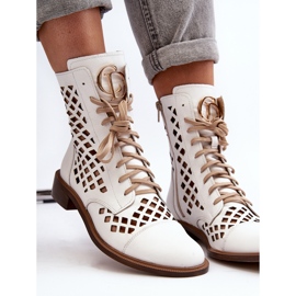 Zazoo 2695 Openwork Leather Ankle Boots, White 1