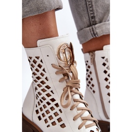Zazoo 2695 Openwork Leather Ankle Boots, White 2