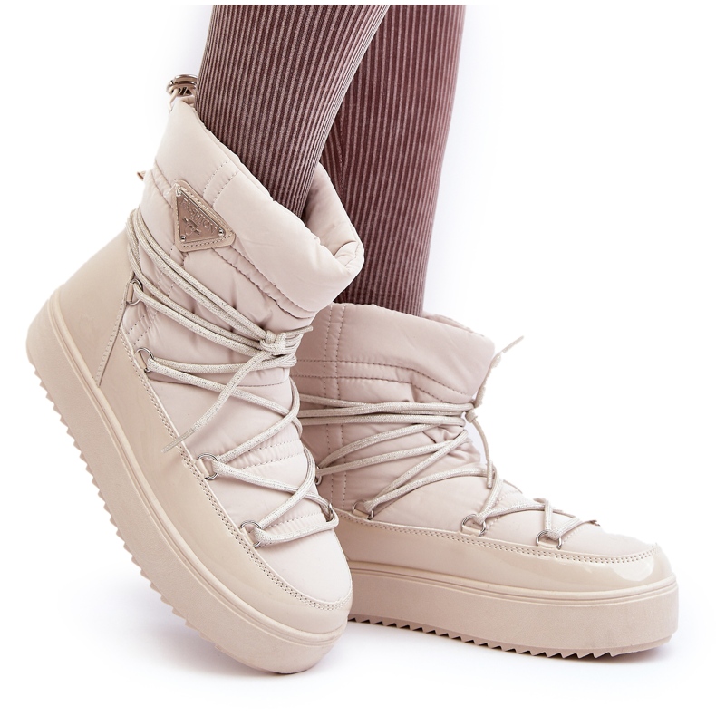 Seastar Women's Platform Snow Boots With Lacing, Beige 6