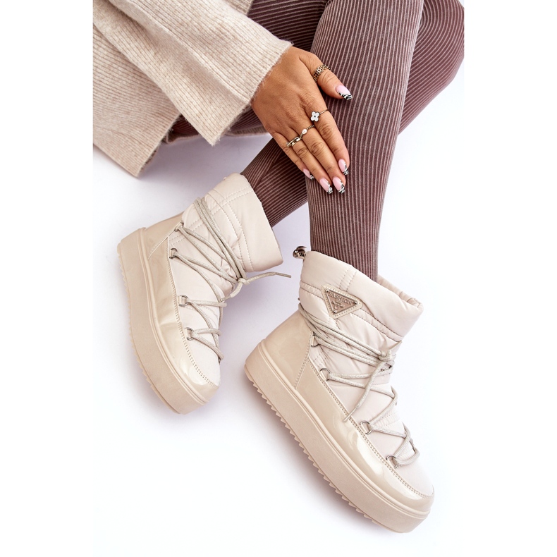 Seastar Women's Platform Snow Boots With Lacing, Beige 3