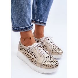 Zazoo 2821 Women's Leather Shoes, Openwork Gold golden 2
