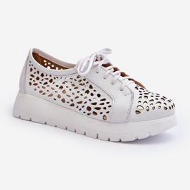 Zazoo 2821 Women's Leather Openwork Low Shoes white 1