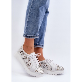 Zazoo 2821 Women's Leather Openwork Low Shoes white 2