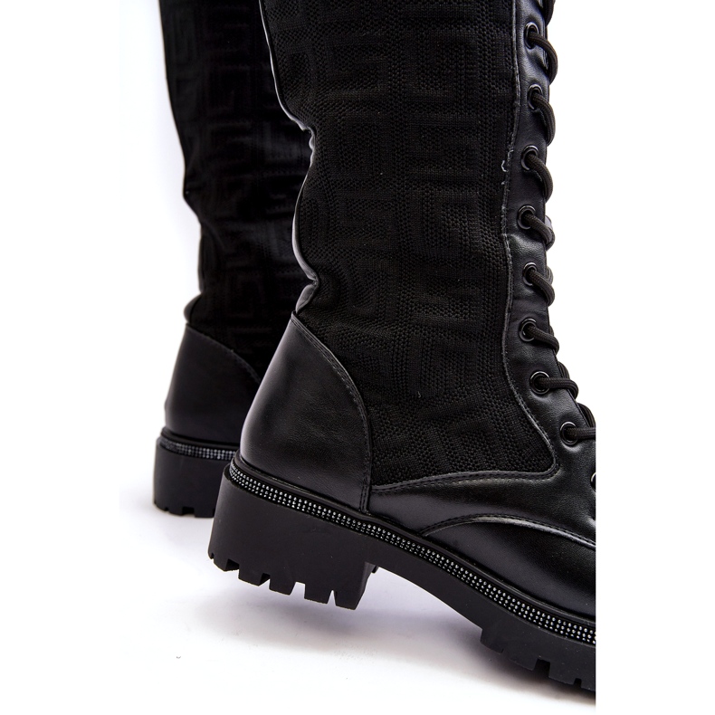 Women's Lace-up Boots With Elastic Upper Black Virxinia 6