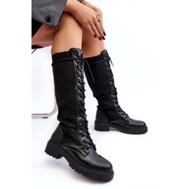 Women's Lace-up Boots With Elastic Upper Black Virxinia 5