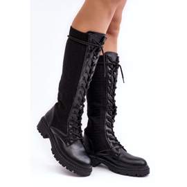 Women's Lace-up Boots With Elastic Upper Black Virxinia 1