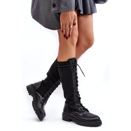 Women's Lace-up Boots With Elastic Upper Black Virxinia 3