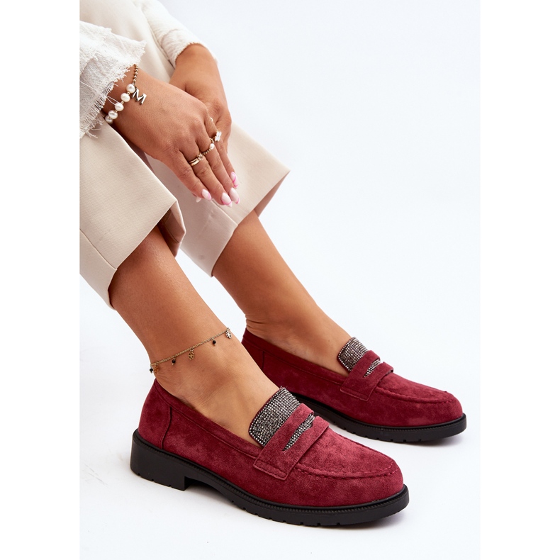 Women's Embellished Burgundy Moccasins by Dananei red 1