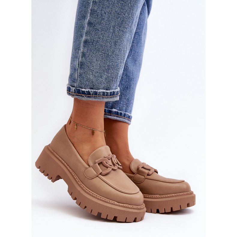 Chunky Women's Moccasins With a Chain Beige Dataia 2