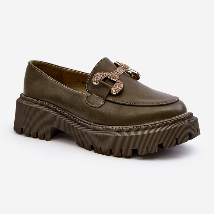 Women's Moccasins With Decoration, Dark Green Gargi 1