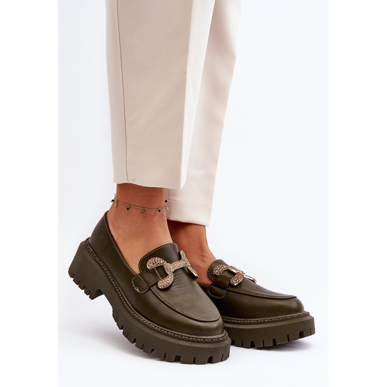 Women's Moccasins With Decoration, Dark Green Gargi 2