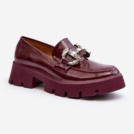 Women's Patent Leather Moccasins With Decoration, Burgundy Arsaba red 1
