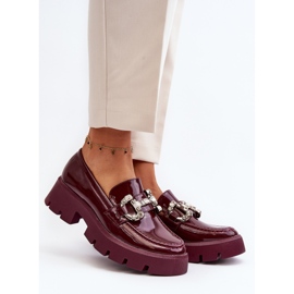 Women's Patent Leather Moccasins With Decoration, Burgundy Arsaba red 2