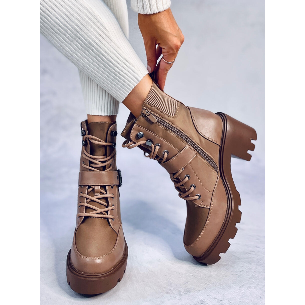Lace up high heeled boots Brooks Khaki brown