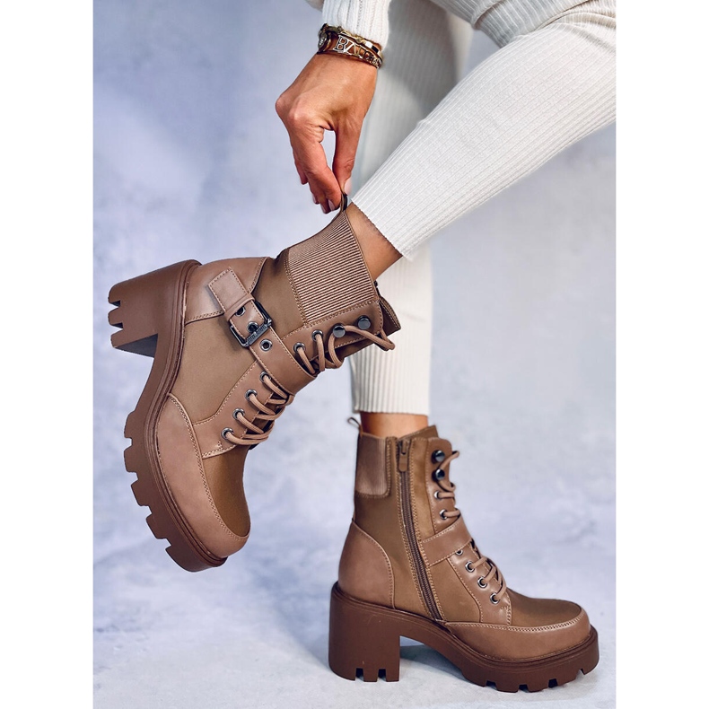 Lace-up high-heeled boots Brooks Khaki brown 2