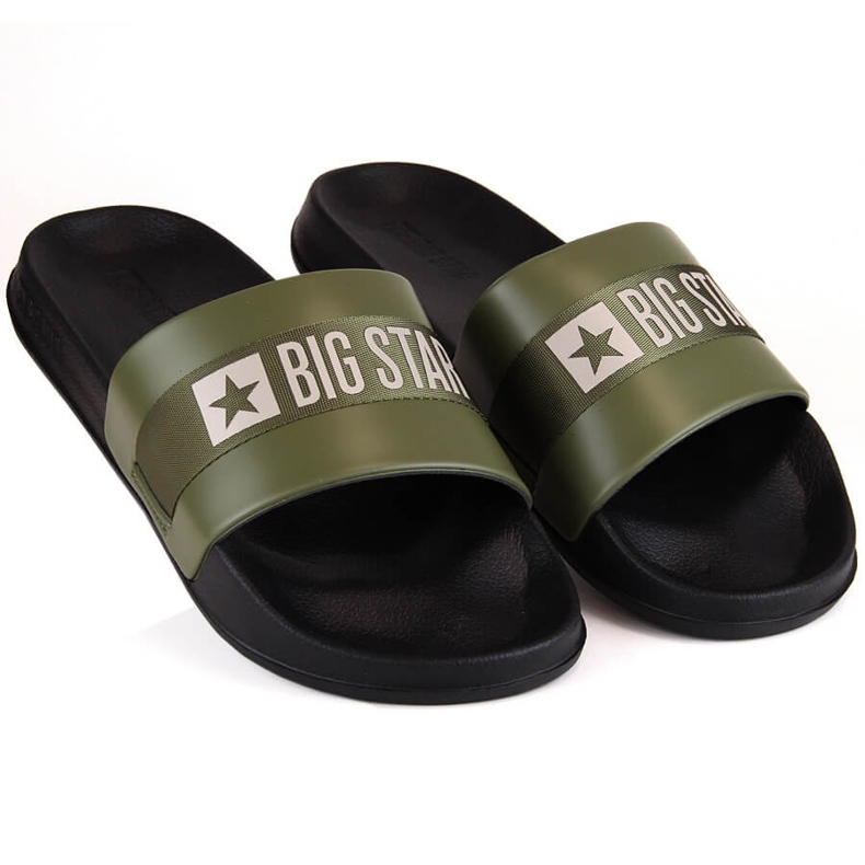 Men's khaki ecological leather flip-flops Big Star LL174458 green 1