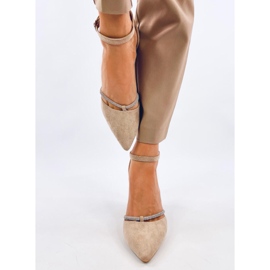 Ingrid Khaki high-heeled pumps with rhinestones beige 1