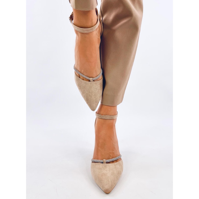 Ingrid Khaki high-heeled pumps with rhinestones beige 1