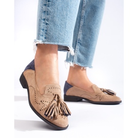 Openwork beige suede moccasins by Daszyński 1