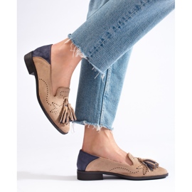 Openwork beige suede moccasins by Daszyński 2