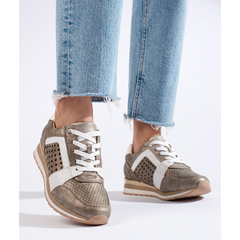 Daszyński gold openwork women's sneakers golden 1