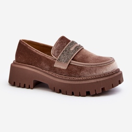 Women's Velor Moccasins With Decoration, Brown Wendreda 1