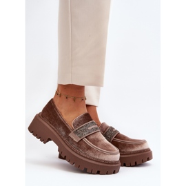 Women's Velor Moccasins With Decoration, Brown Wendreda 2