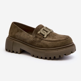 Women's Moccasins With Chain Dark Green Mevre 1