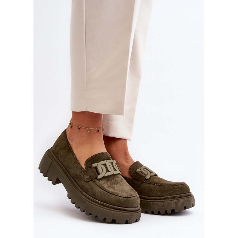 Women's Moccasins With Chain Dark Green Mevre 2