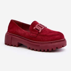 Women's Moccasins With a Chain, Burgundy Mevre red 2