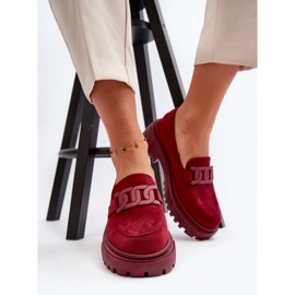 Women's Moccasins With a Chain, Burgundy Mevre red 1