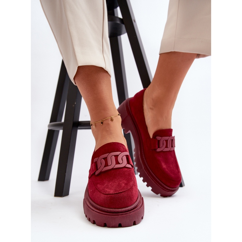 Women's Moccasins With a Chain, Burgundy Mevre red 1