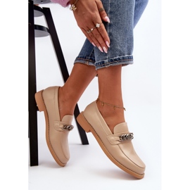 Women's Eco Leather Loafers with a Chain, Beige Nohlies 1