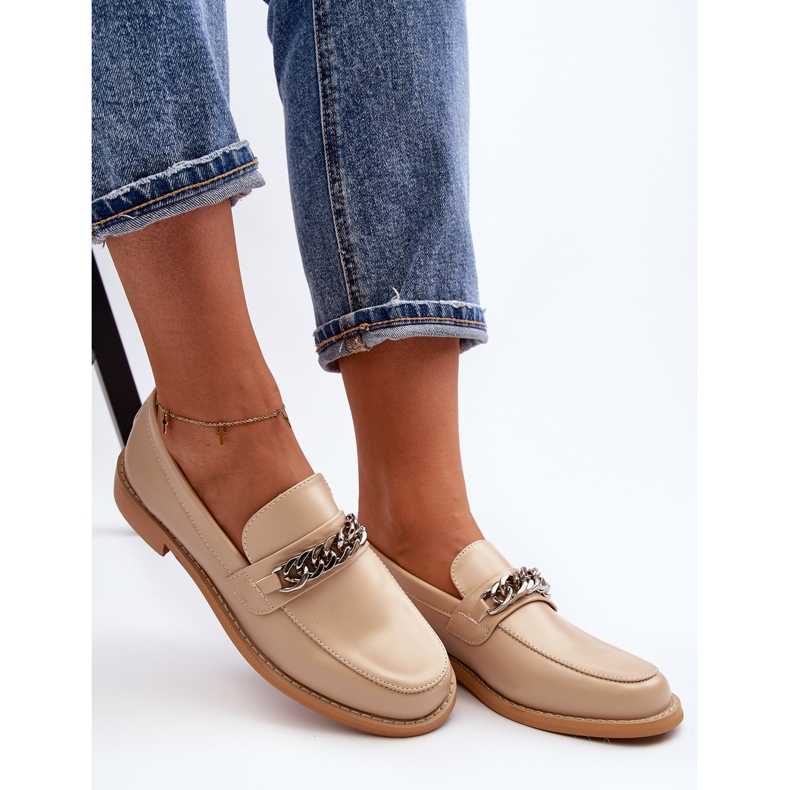 Women's Eco Leather Loafers with a Chain, Beige Nohlies 2 Women's Eco Leather Loafers with a Chain, Beige Nohlies 2