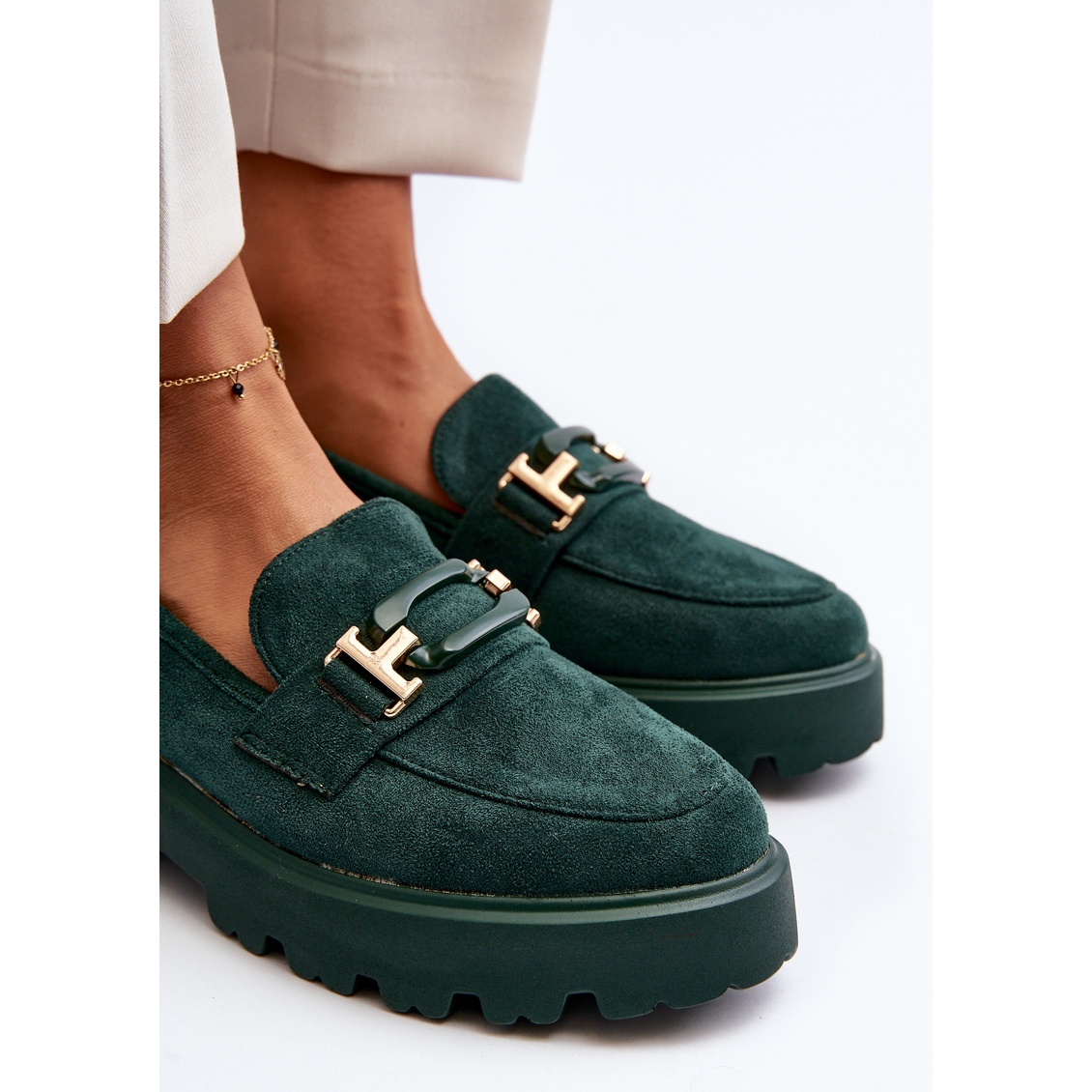 Dark green 2025 loafers womens