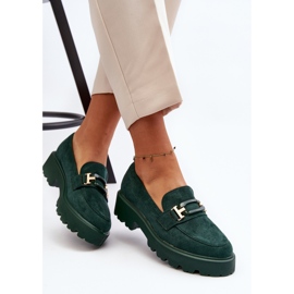 Women's moccasins with decoration, dark green Omavia 2